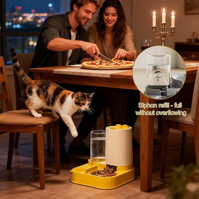 Automatic Controlled Dog Feeder - 2 in 1 Pet Feeder and Waterer | Pet Food Bowl for Wet Dry Food Dispenser with Controlled Feed Outlet for Small Medium Pets Home Outdoor