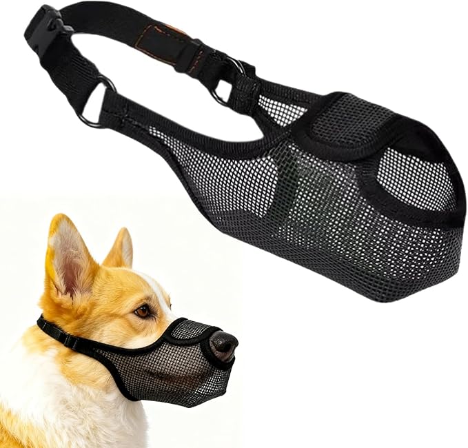 Durable Dog Muzzle for Small, Medium & Large Dogs，Soft & Breathable Air Mesh，Adjustable No-Bite Muzzle for Barking & Chewing，Open-Nose Design for Easy Breathing & Outdoor Comfort-Small