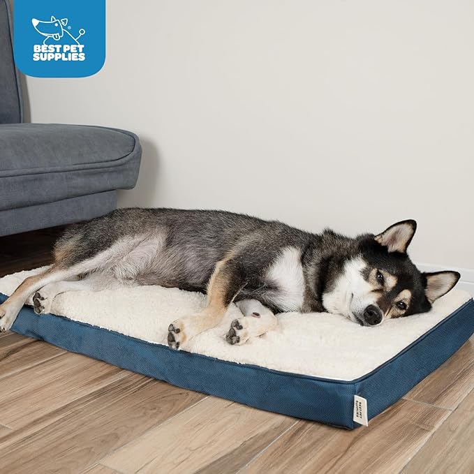 Best Pet Supplies Dog House Bed Crate Mat Tent Indoor Round Soft Plush for Small, Medium, and Large Breeds - Blue, 41 x 29 x 4
