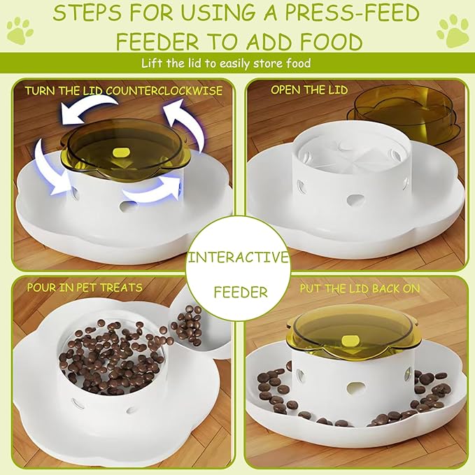 Interactive Pet Press-to-Feed Dispenser, White and Yellow, PET Material, 10.3 x 7.2 x 21.5 inches, Automatic Feeding Bowl with Stand, Indoor Dog Treat Feeder (Yellow)