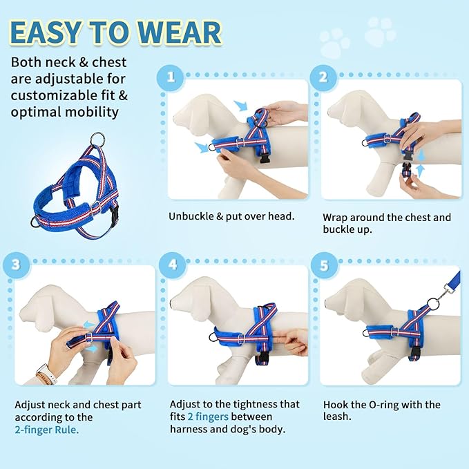 SlowTon No Pull Small Dog Harness and Leash Set, Puppy Soft Vest Harness Neck & Chest Adjustable, Reflective Lightweight Harness & Anti-Twist Pet Lead Combo for Small Medium Dogs (DB-Front Clip, S)