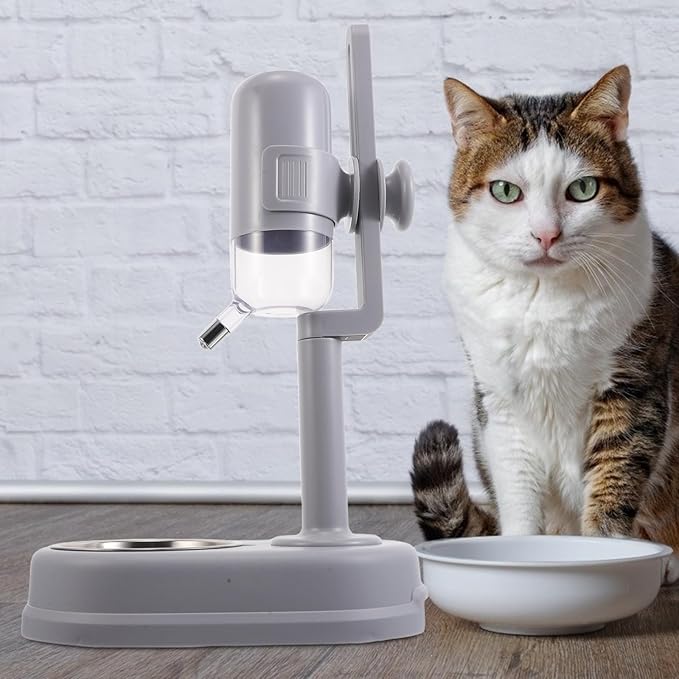 Automatic Pet Feeder and Water Dispenser Bowl 2-in-1 Stainless Steel Small Puppy and Cat Feeding Station Indoor Hanging Cage Gray