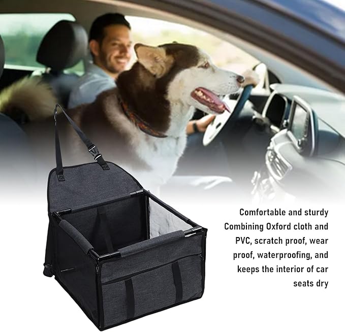 Pssopp Water Proof Dog Seat, Folding Pet Travel Crate Dog Car Seat Carrier with Breathable Mesh for Long Road Trip (Black Gray)