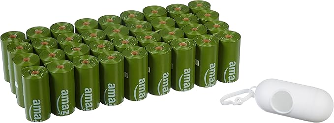 Amazon Basics Dog Poop Bags with Dispenser, 540 Count, Enhanced for Guaranteed Leakproof, Unscented, Includes Leash Clip