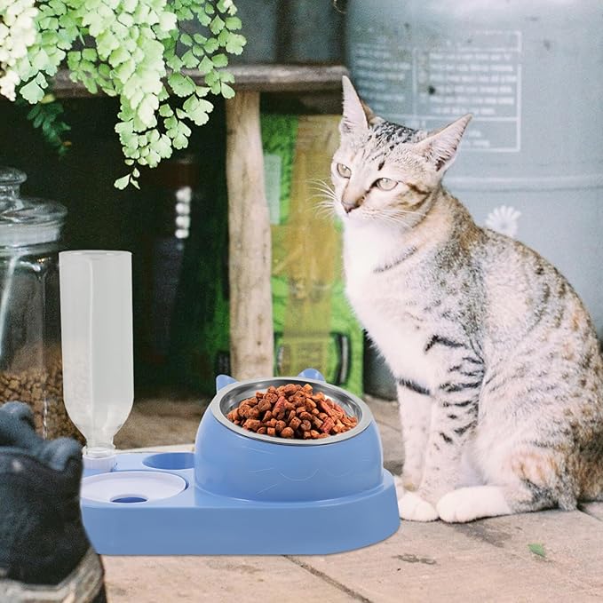 Pet Food Bowl Automatic Water Dispenser Dual Dog and Cat Feeder Non- Base for Animals Simple and Elegant Design