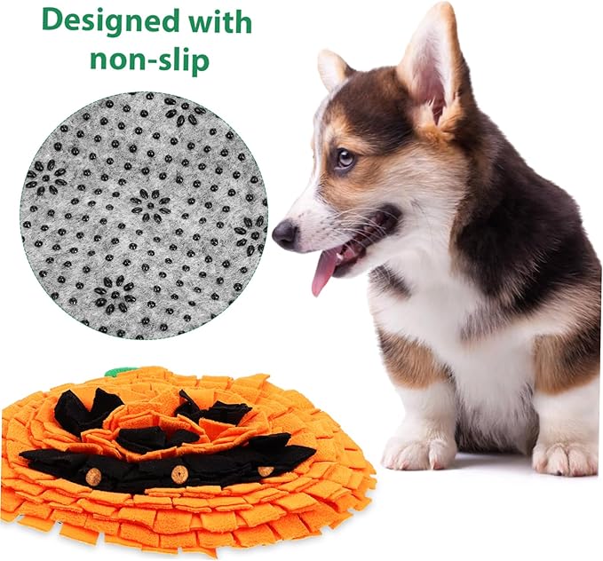 YARNOW Pet Snuffle Pad Orange Pumpkin Shape Dog Mental Stimulation Toy Slow Feeder 1pcs