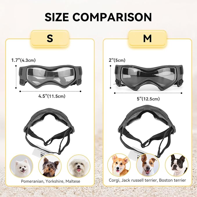 PETLESO Dog Goggles Small Breed, Dog Sunglasses UV Protection Puppy Eyewear for Small Pet Outdoor Riding Driving, Black S
