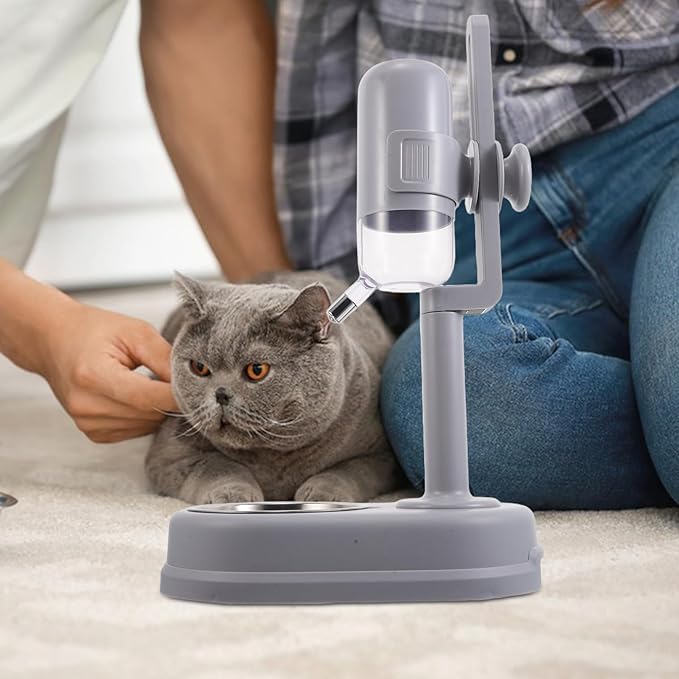 Double Pet Food and Water Bowl Stainless Steel Automatic Rolling Ball Water Dispenser Adjustable Height Space-Saving Feeder for Dogs and Cats