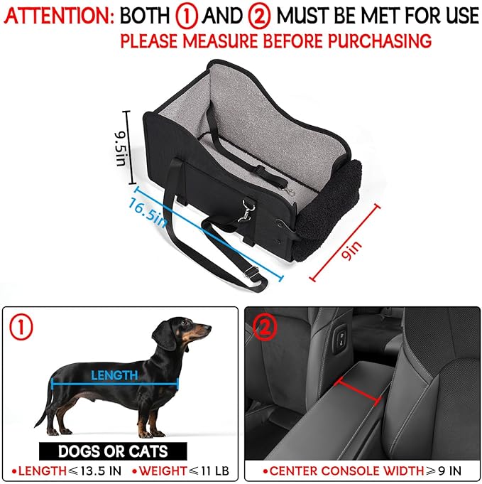 Center Console Dog Car Seat,Pet Puppy Car Seat,Middle Console Dog Armrest Booster Seat for Small Dogs(Black)