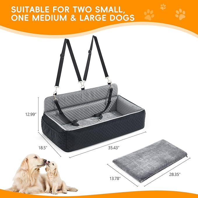 Dog Car Seat for Large Dog,Washable Dog Booster Seat for Medium Large Dogs,Multi-Functional Dog Booster Seat with Thick Cushion, Safety Leashes Dog Sofa Cushion & Travel Dog Bed (Black Grey, 90cm)