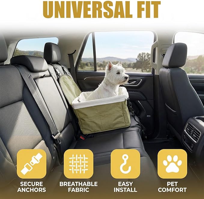 Dog Car Seats for Small Dogs, Portable Soft Auto Pet Booster Seats with Adjustable Safety Leash, Foldable Puppy Travel Seat with Storage Pocket for Cars, SUVs, Trucks(Green)