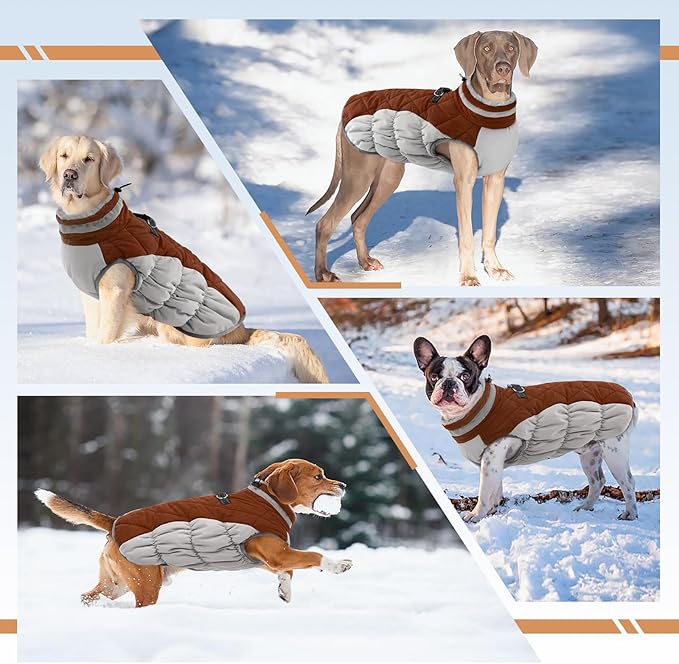 Small Dog Coat,Dog Jackets for Small Dogs,Warm Winter Jacket, Puppy Coat with Harness Built in,Waterproof Dogs Jacket,Puppy Cold Weather Coats,Winter Clothes Snowsuit Shih Tzu Bichon,Brown