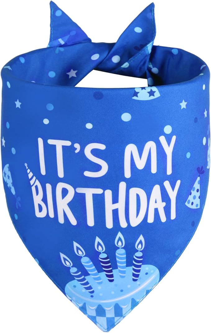 Dog Birthday Bandana Blue Boy XLarge 1PCS, Durable Triangle Reversible Scarf Bibs Handkerchief for Puppy Pet