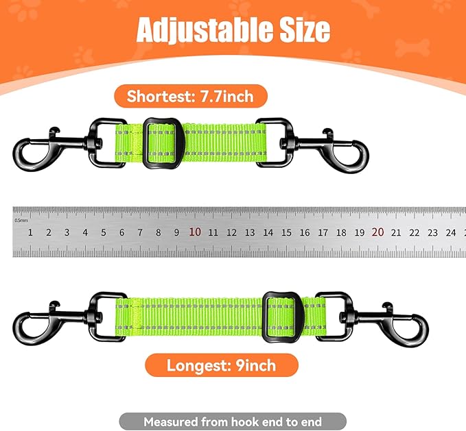 Dog Collar Safety Clip, Adjustable Backup Safety Strap, Double-Ended Leash Connector, High Reflectivity, Suitable for Dog Harnesses to Collar Safety Clips (Neon Green)