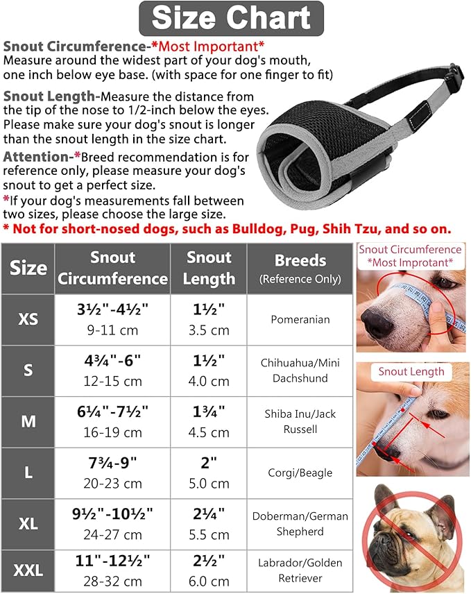 LUCKYPAW Dog Muzzle Anti Biting Barking and Chewing with Comfortable Mesh Soft Fabric and Adjustable Strap, Suitable for Small, Medium and Large Dogs(Grey Trim,XL)