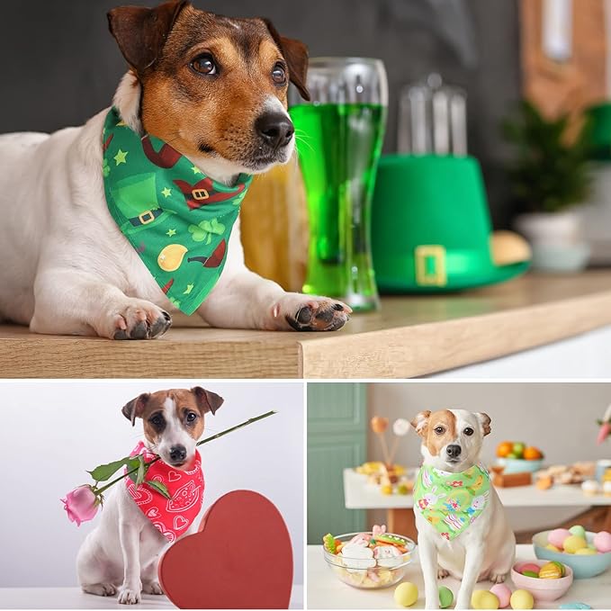 Kigeli 120 Pcs Holiday Dog Bandanas Bulk Valentine's Day Bandana for Dogs St. Patrick's Day Easter Holiday Puppy Scarf Set Triangle Pet Bibs for Small Medium Large Puppy Cats（25.6 x 17.7 x 17.7 in
