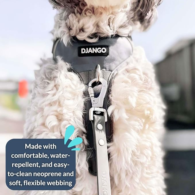 DJANGO Tahoe No Pull Dog Harness – Escape-Proof Dog Harness for Medium & Large Dogs with Front & Back Clips for Everyday Use – Adjustable, Padded, Reflective, Secure, Easy On/Off – Poppy Gray, Large