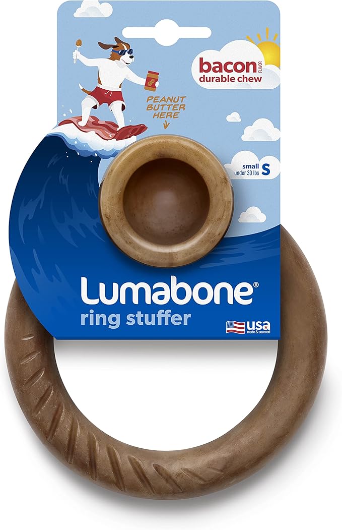 Lumabone Ring Stuffer Durable Chew Toy for Aggressive Chewers, Dog Toys for Aggressive Chewers, Dog Toys, Real Bacon, Made in USA, Small