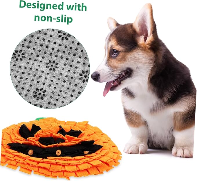 Pumpkin Snuffle Mat for Large Dogs Cute Pet Sniffing Pad to Encourage Natural Foraging Skills Reduces Odor Durable Polar Fleece Design