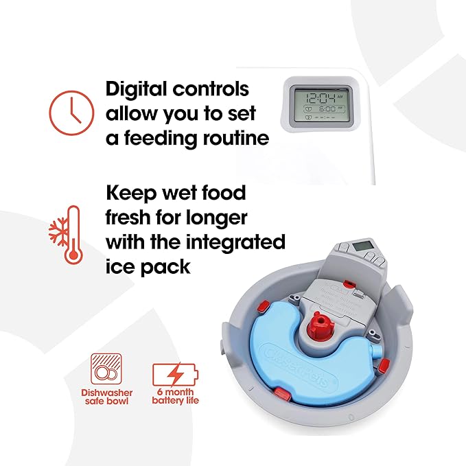 Cat Mate C300 Automatic 3 Meal Pet Feeder with Digital Timer (366) - for Cats or Small Dogs, for Wet and Dry Pet Food, Meals up to 0.73 lb Each, White