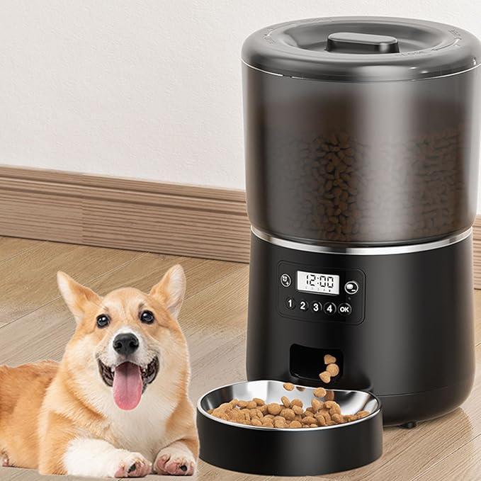 Timed Cat Feeder, Stainless Steel 4L with Dual Power Supply, Smart Control Pet Food Dispenser for Freshness PreservationEasy Cleaning for Automatic Feeding (US Plug)