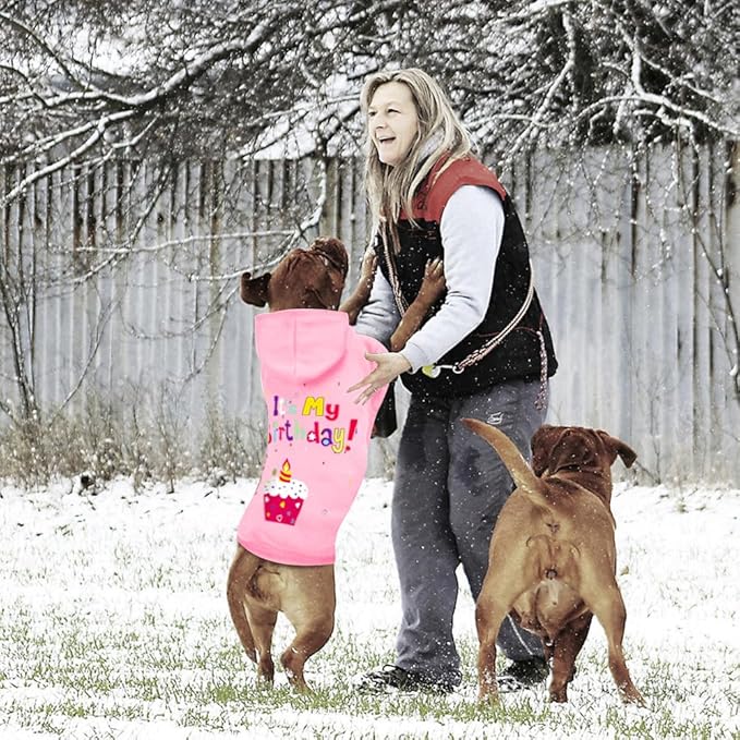 GreenJoy Dog Sweater Dog Hoodie Cold Weather Coat Hooded Sweatshirt for Puppies,Cats, Small Medium Large Dogs (Pink(It's My Birthday), Medium)