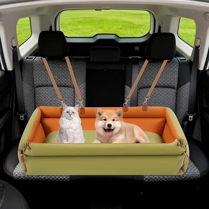 Dog Car Seat for Small and Medium Dogs, Pet Car Travel Home Bed Under 100 lbs, Fully Detachable and Washable Cat Booster Carseats with Adjustable Straps & Cushion (Green, XL)