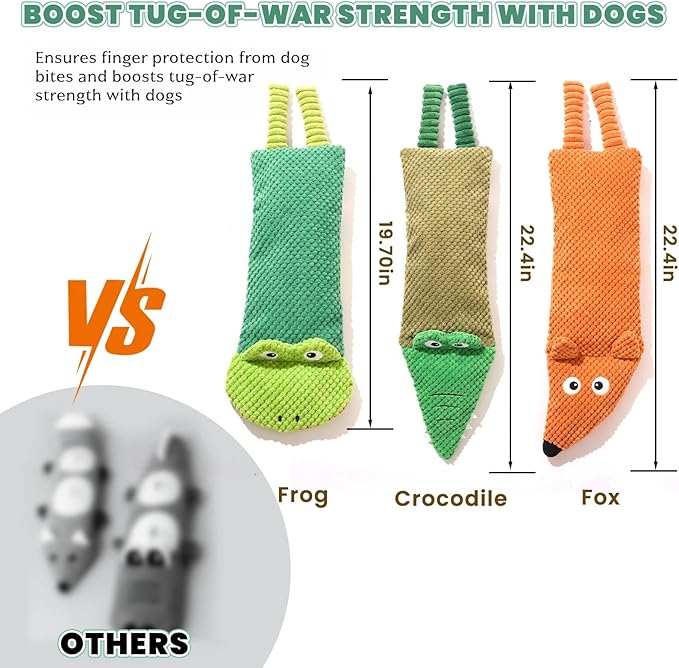 Interactive Squeaky Dog Toys for Small, Medium & Large Dogs, 3-Pack No-Stuffing Plush Chew Toys with Crinkle for Teething Puppies & Gentle Chewers – Keeps Bored Dogs Busy and Safe