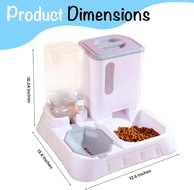 Automatic Pet Feeder & Water Dispenser – 2-in-1 Large Gravity Dog & Cat Food Feeder Water Bowl – Easy to Clean, No Power Needed – Durable, Non-Slip, Indoor/Outdoor Pet Station (Pink)