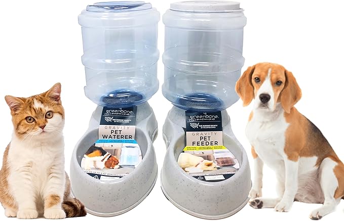 The Humane Society by Greenbone Gravity Feeder & Waterer Bundle - Durable, Pet-Safe, Non-Skid, Easy to Clean, for Pets