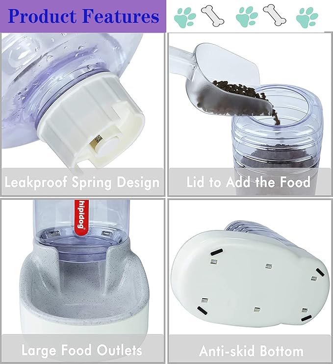 Automatic Feeders and Waterer Dog Cat Food Feeder Water Dispenser Gravity Food and Water Dispenser Automatic Food Dispenser for Small Large Pets Grey