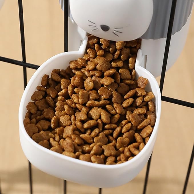 2Pieces Auto Dog Feeder with Cartoon Face, Hanging Mount Food Water Bowl, Easy Maintenance for Kittens & Puppies Cage Mounted Automatic Feeder