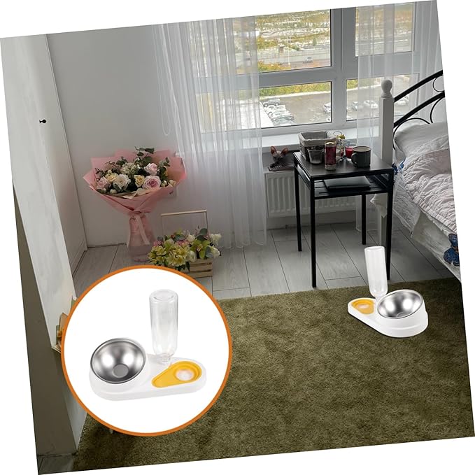 Automatic Pet Feeder and Detachable Water Dispenser, White Plastic Small Animal Food Bowl for Dogs and Cats, Anti-Spill Design Suitable for Puppies and Household Pets
