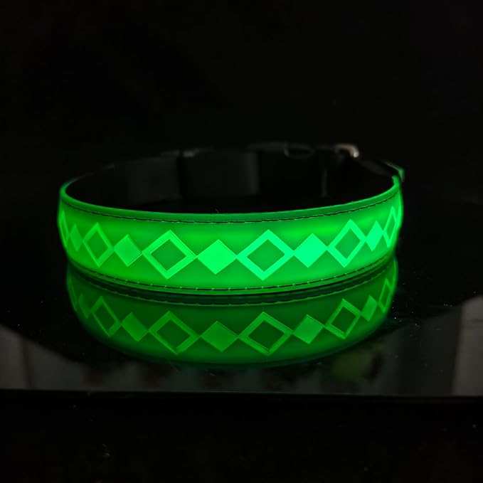 LED Dog Collar, 15 Light Modes, USB-C Rechargeable, Adjustable Silicone, Multiple Colors (Green, XL(19.7-23.6"))