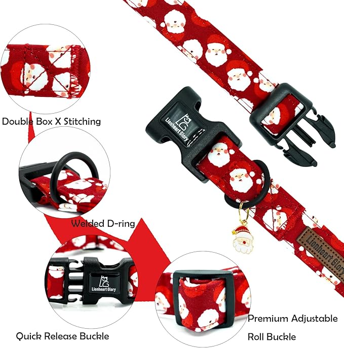 Lionheart glory Christmas Dog Collar Red Santa Claus Cute Dogs Collar - Adjustable Unique Design Safety Soft Collars for Small Medium Dogs Female Male Xmas Pet Collars