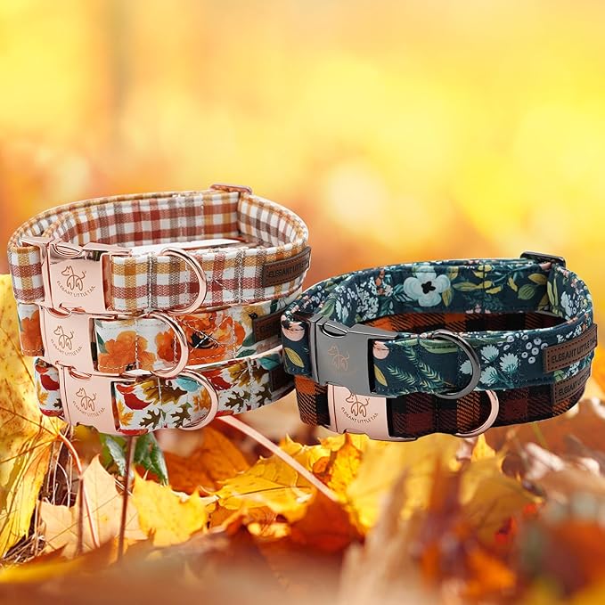 Elegant little tail Dog Collar, Floral Pet Collar Durable Darkblue Flower Dog Collars Male or Female Holiday Pet Gift Adjustable Dog Collar for Medium Dogs