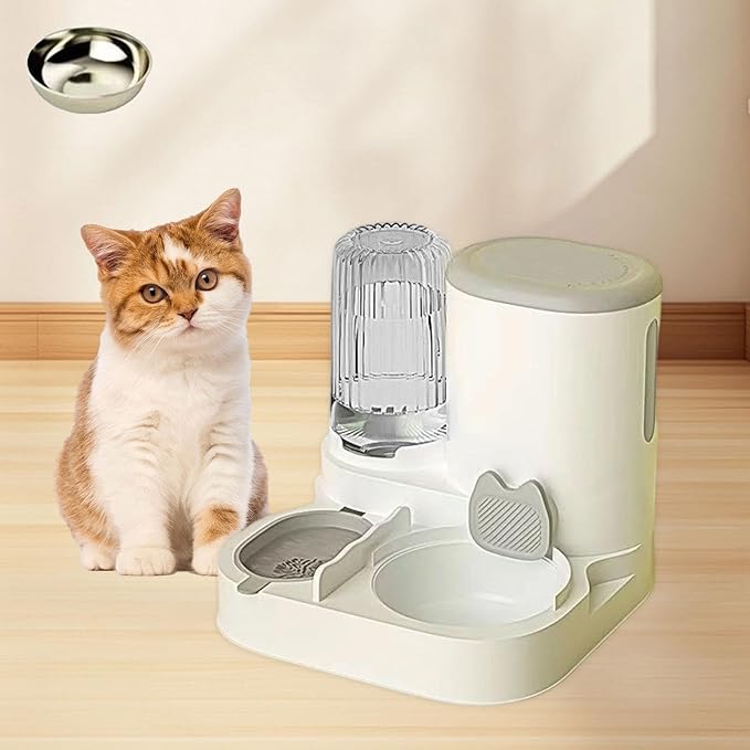 Automatic Dog Feeder and Water Dispenser,Food Feed,Drinking,Dog Bowl Automatic Pet Feeder for Bunny Small Animals Small Dogs, Grey
