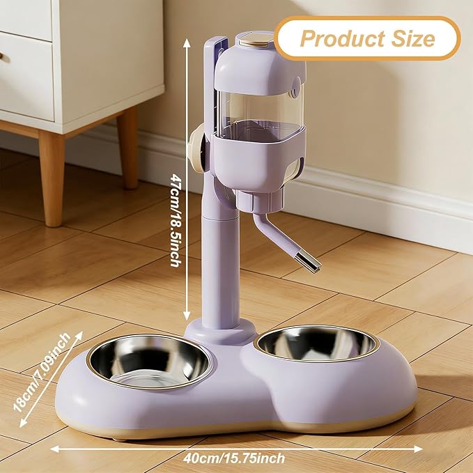 Pet Standing Water Dispenser Pet Automatic Water Drinker Food Container Adjustable Height Cat Dog Bowl for Small Animal Puppy, Violet