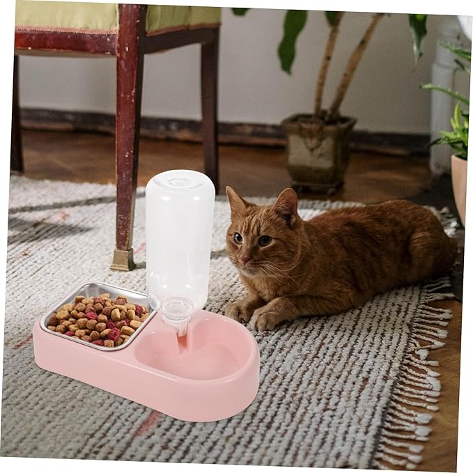 BESPORTBLE Pet Water Feeder Double Bowl System Material Pet Supplies for Cat and Dog Pink