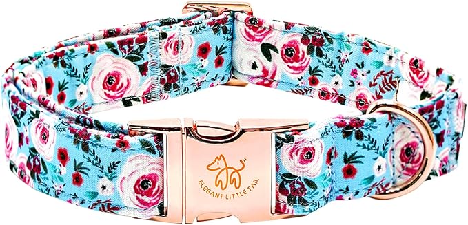 Elegant Pink Floral Print Summer Dog Collar - Cotton, Durable, Metal Buckle for X-Small Dogs