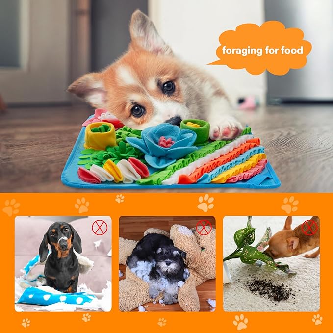 Snuffle Mat for Dogs, Sniff Mat Slow Feeding Mat for Small Pets Cats, Rabbits - Help Stress Relief and Training - Stimulate Your Pet's Foraging Skills! (Blue)