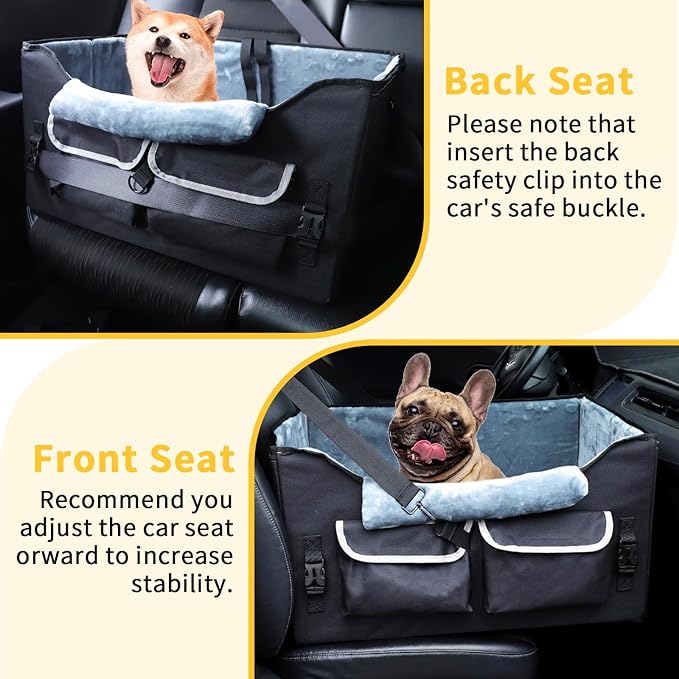 Foldable Dog Car Seat for Small/Medium Dogs,Potable Puppy Booster Seat with Harness &Safety Belt, Travel Pet Bed can Removable & Washable Suitable for 2 Dogs 25-30 lbs(Black)