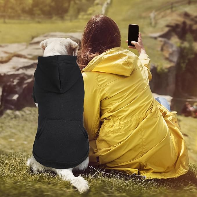 Dog Hoodie Dog Sweaters for Large Dogs Pet Sweater Solid Soft Brushed Fleece Pet Clothes Hoodie Sweatshirt with Pocket(Black-XXL)