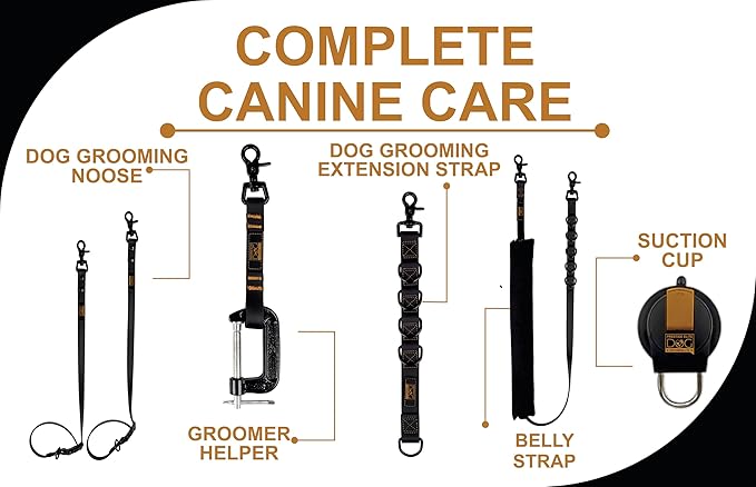 Prestige Elite - Grooming loops for Dogs, Groomers Helper, Grooming Loops for Pet Groomers Adjustable Bio Thane Dog Grooming Loop, Belly Strap, Grooming Noose, Waterproof Extension Strap & Suction Cup