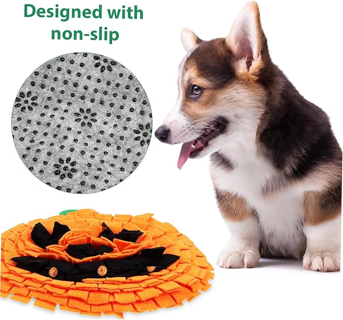 Snuffle Mat for Dogs Pumpkin-Shaped Pet Enrichment Toy Mental Easy to Compact Design Fleece for All Breeds