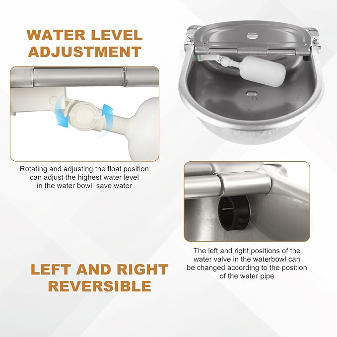 Automatic Water Dispenser for Dogs, Automatic Dog Water Bowl with Float Valve, 304 Stainless Steel Auto Fill Dog Water Bowl Outdoor Dispenser for Livestock, Chicken, Cow, Horse