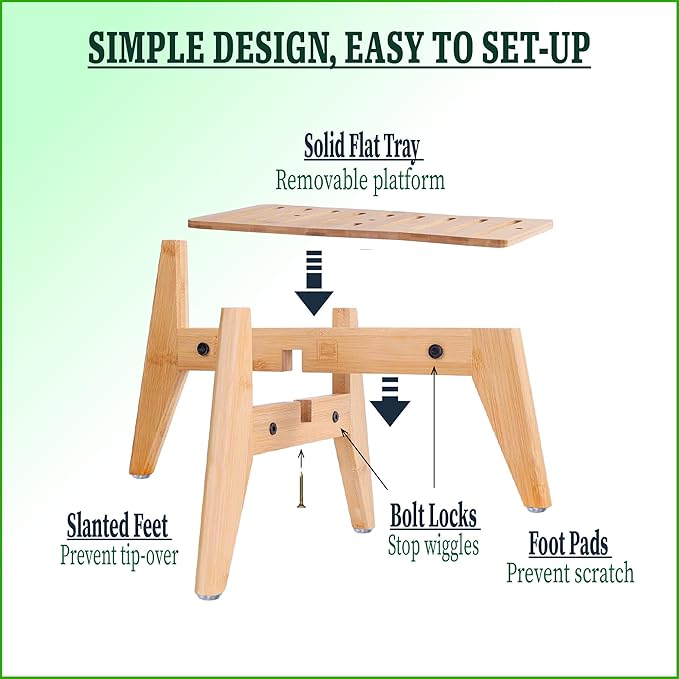 Dog Water/Food Dispenser Stand for Large Dogs - Use to Raise Dog Water and Food Bowl Feeder Dispensers - Adaptable Size Fits Various Sizes and Shapes - Slanted Feet Resist Tip-Over - Bamboo