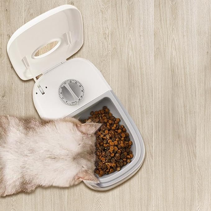Automatic Pet Feeder 24 Hours Retain Freshness ABS Timed Cat Feeder for Wet & Dry Food Non-Slip Foot Mat Sealed Detachable Automatic Feeder for All Home Pets, Single-Meal