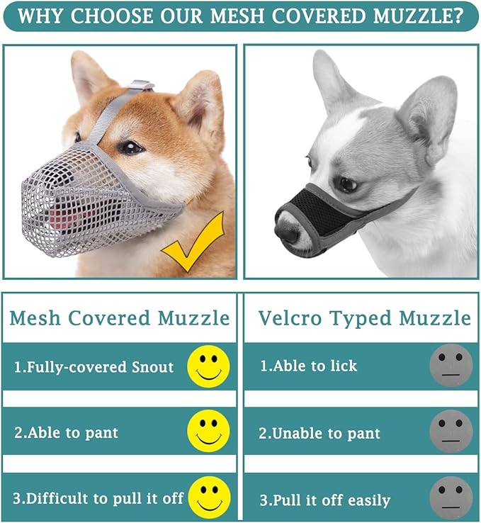 Mayerzon Dog Muzzle, Patented Mesh Muzzles for Small Medium Large Dogs, Soft Covered Mouth Guard with Adjustable Straps, Prevent Biting Chewing and Licking