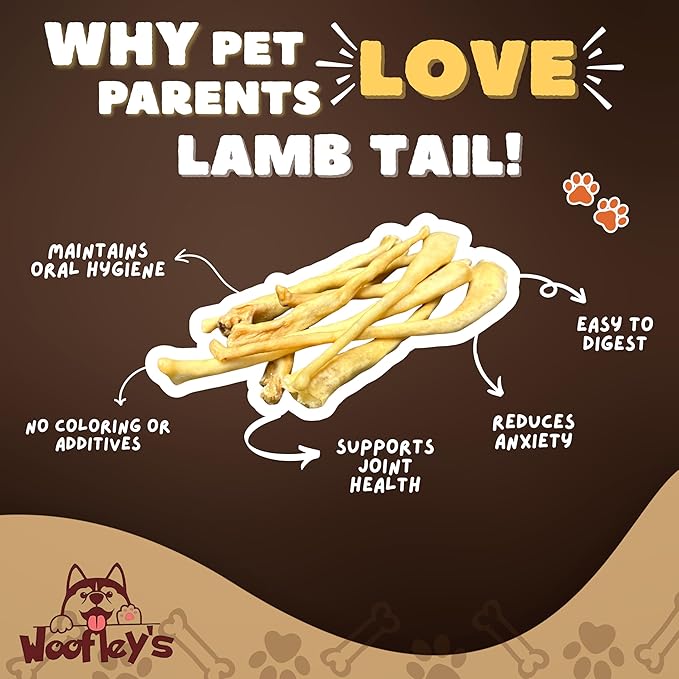 Woofley's Lamb Tail Dog Chew- (25 Count) - Meaty Thick Bones for Dogs - No Splinter Dog Bones
